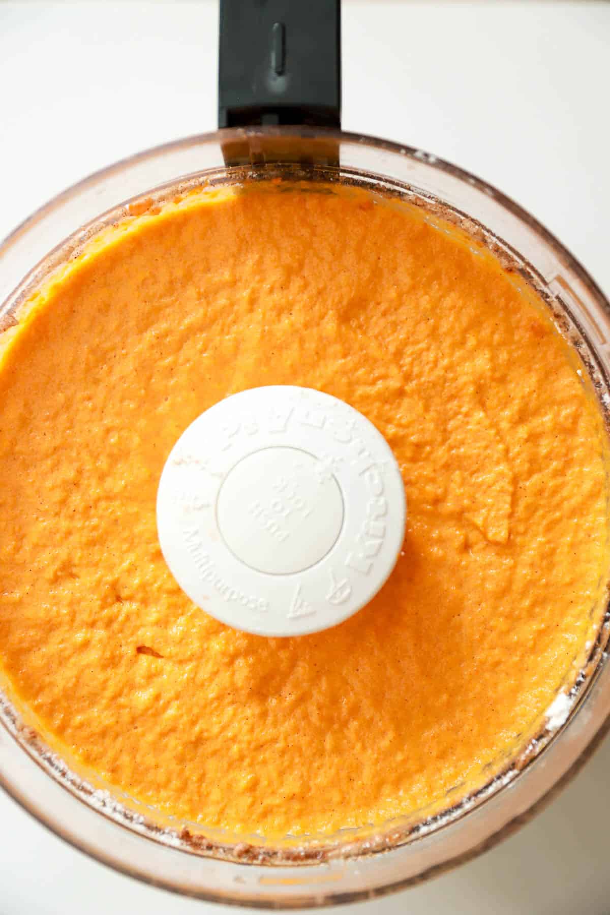 Carrot puree in food processor bowl.